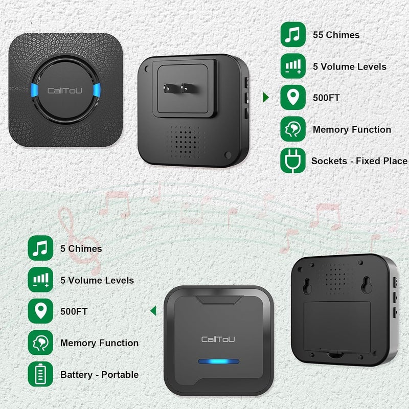 CallToU Caregiver Pager Door Chime for Dementia/Patients/Alzheimers /Kids Safety/Home Security, Door Sensor Alarm with 2 Sensor and 2 Receiver, 500FT Wireless Range - Image 5